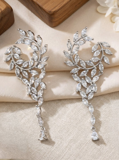 Silver Plated American Diamond Drop Earrings for Women