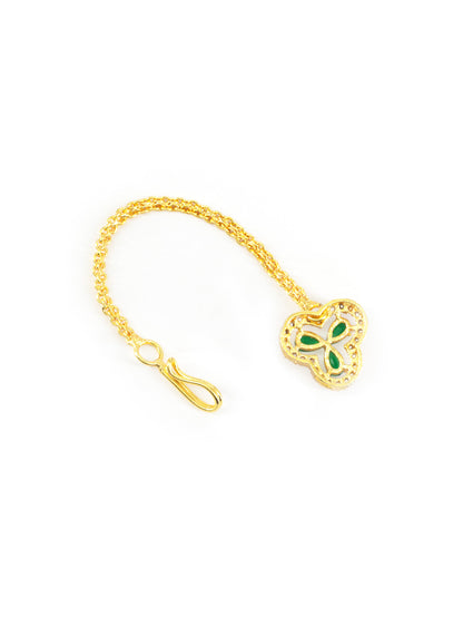 Gold Plated Green Floral AD Maang Tikka for Women