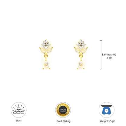 Gold Plated AD Minimal Drop Earrings for Women