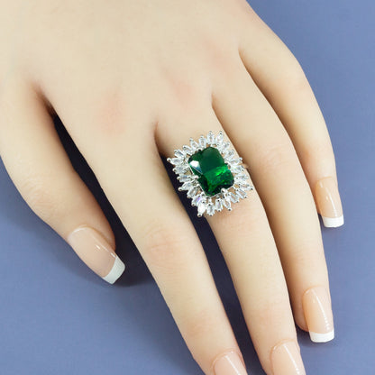 Rhodium Plated Green AD Adjustable Ring for Women