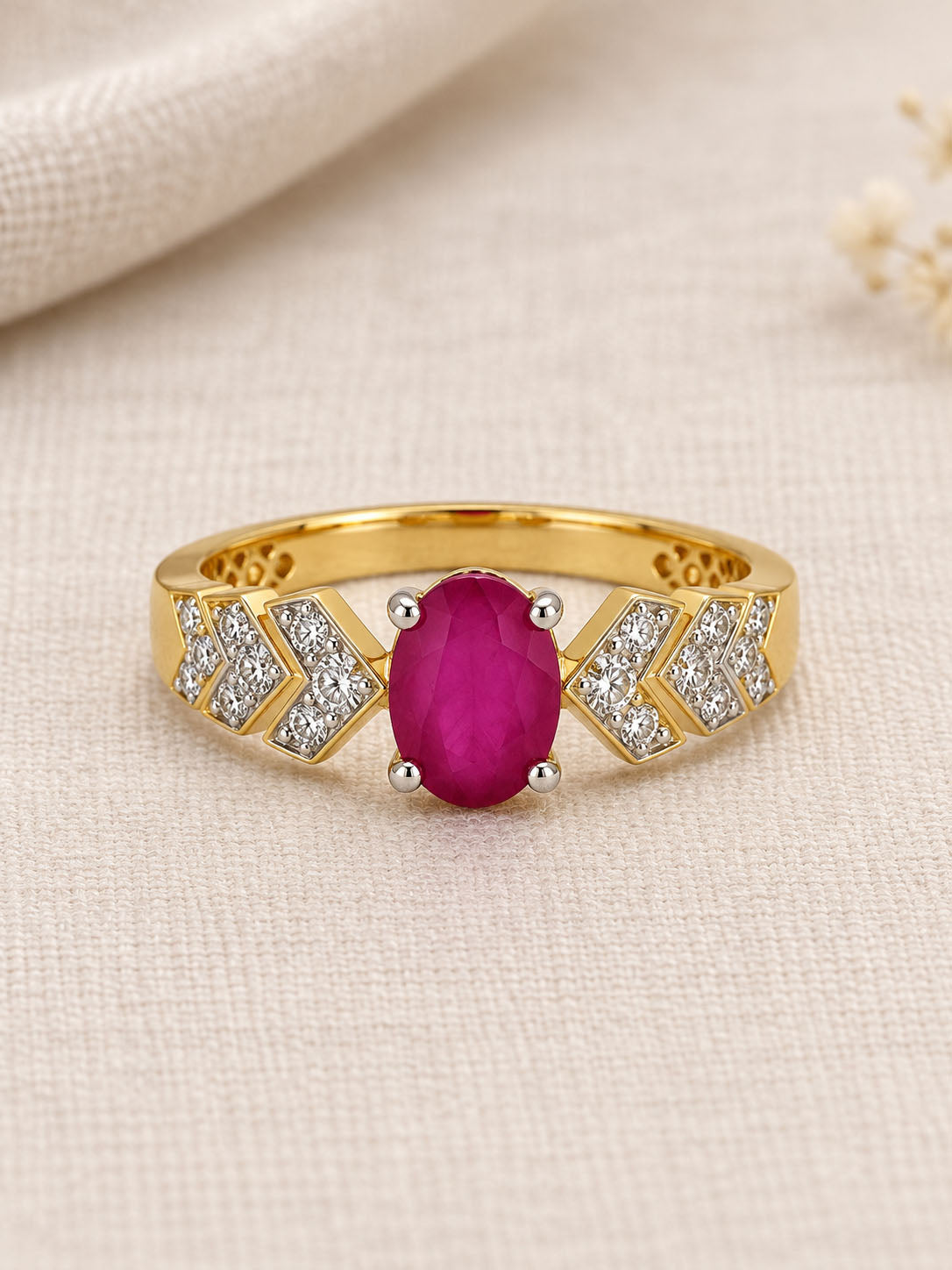 Gold Plated Ruby AD Finger Ring for Women