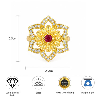Gold Plated Anti Tarnish Red AD Finger Ring for Women