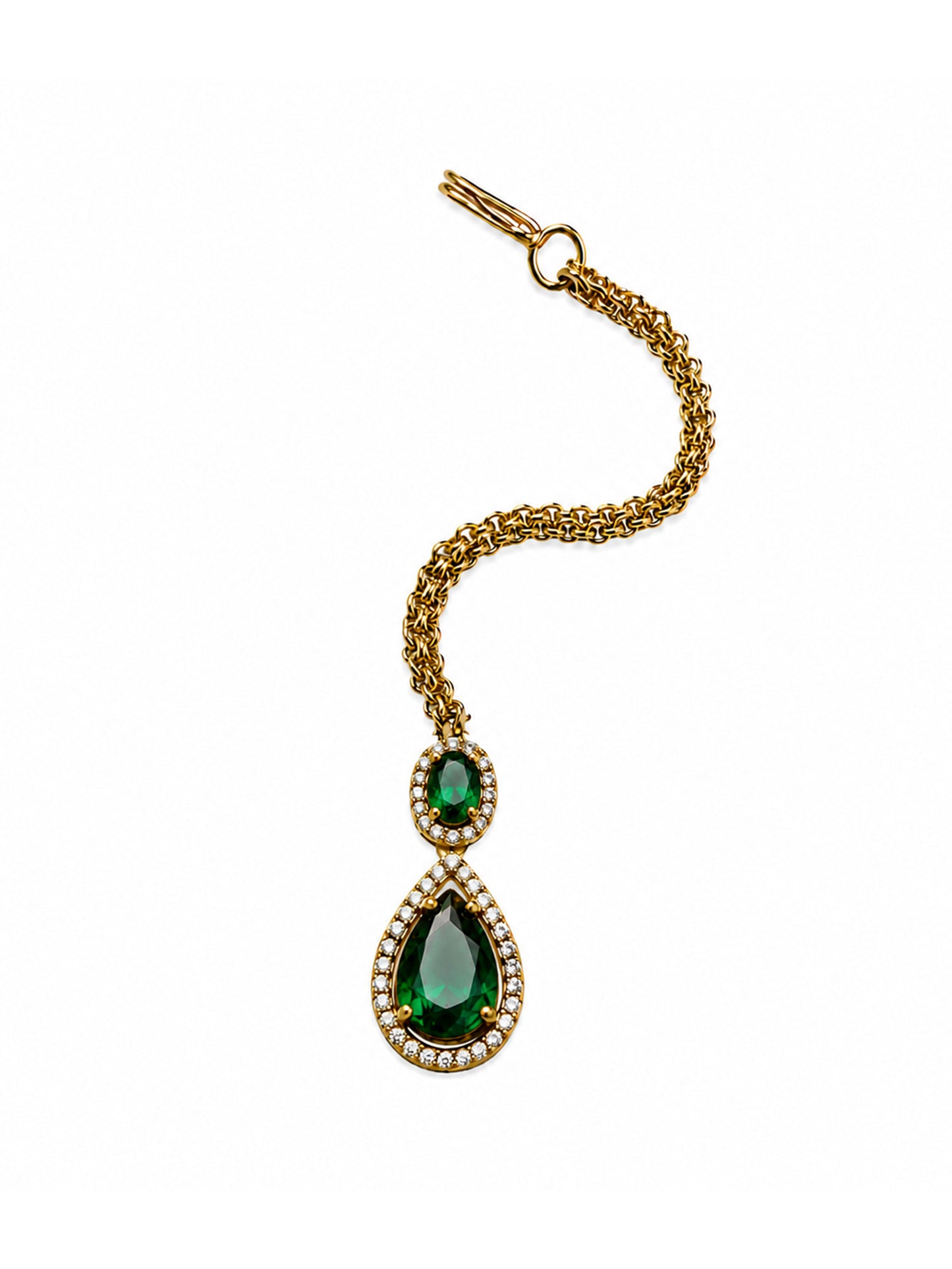 Antique Gold Plated Green AD Maang Tikka for Women