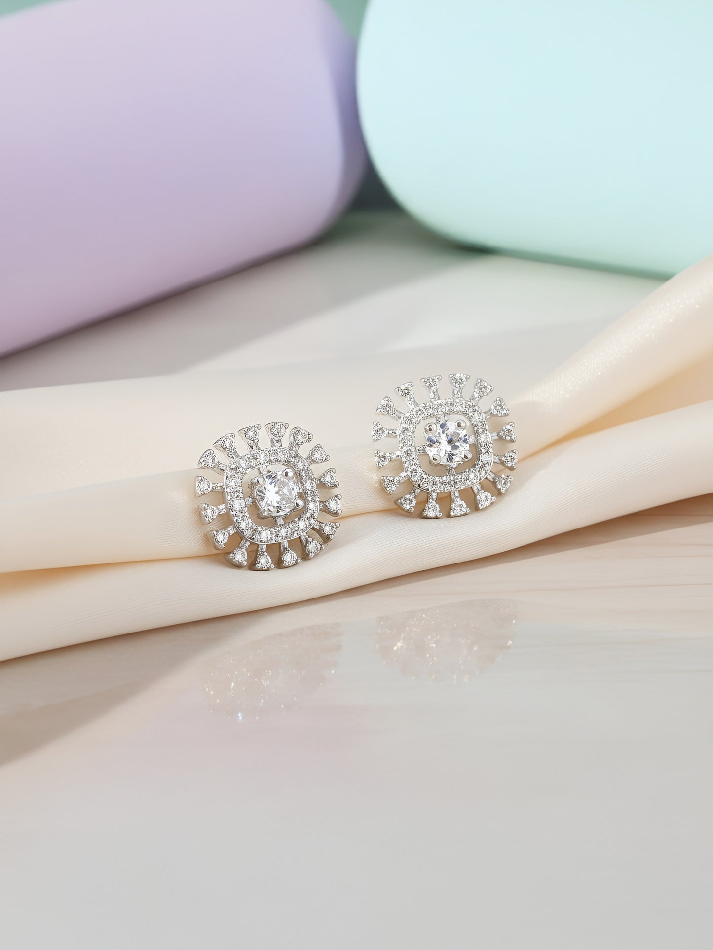 Silver Plated American Diamond Stud Earrings for Women