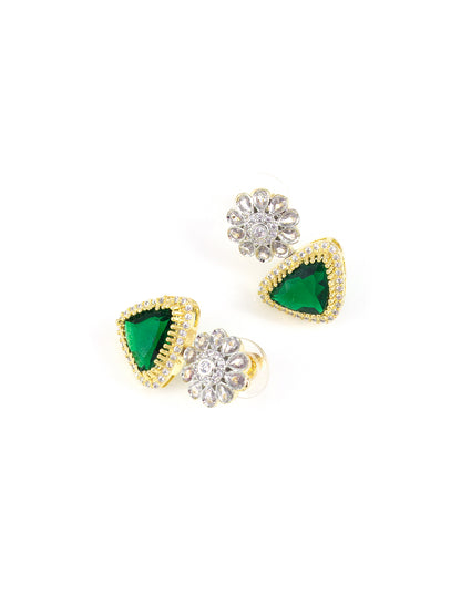 Gold Plated Green Designer Floral AD Jewellery Set