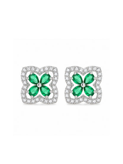 Rhodium Plated Green AD Stud Earrings for Women