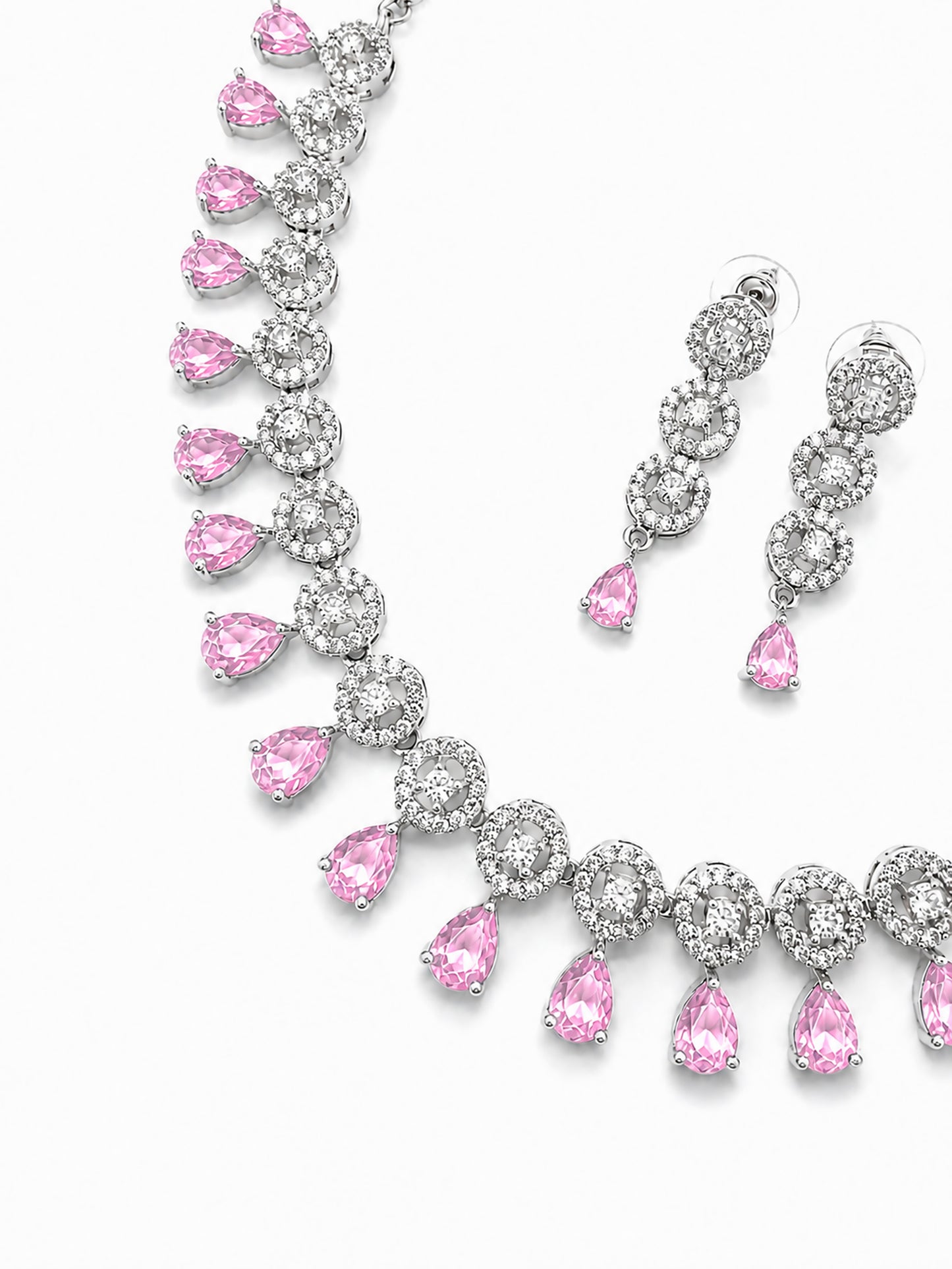Silver Plated Pink AD Jewellery Set for Women