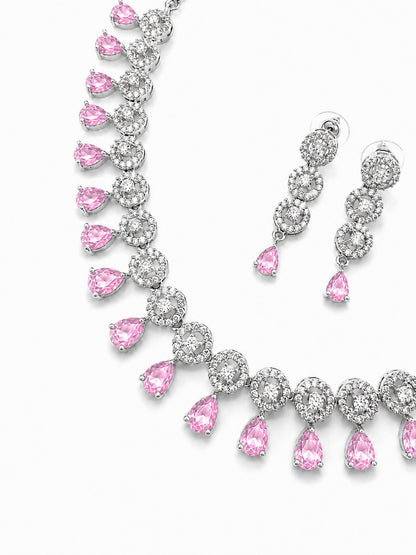 Silver Plated Pink AD Jewellery Set for Women