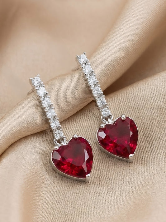 Silver Plated Red Heart AD Drop Earrings for Women