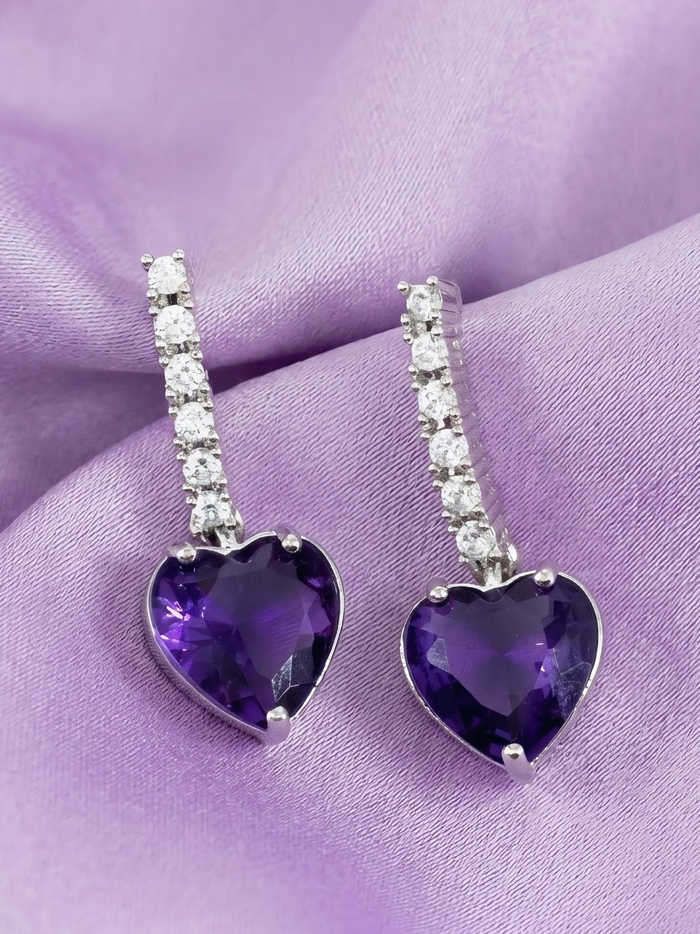 Silver Plated Purple Heart AD Drop Earrings for Women