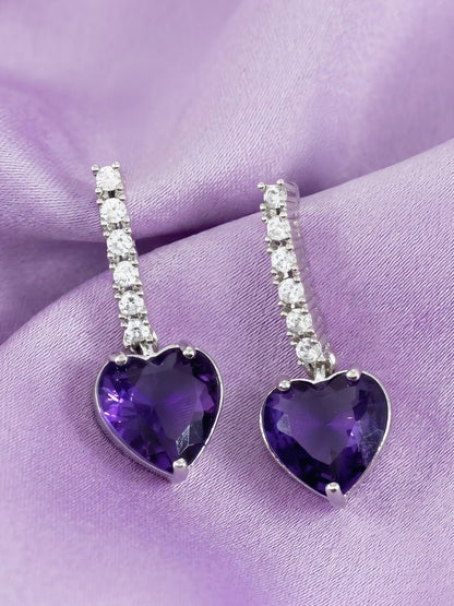 Silver Plated Purple Heart AD Drop Earrings for Women