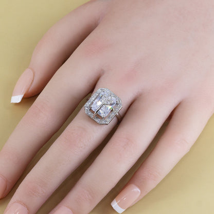 Rhodium Plated White AD Leaf Adjustable Ring for Women