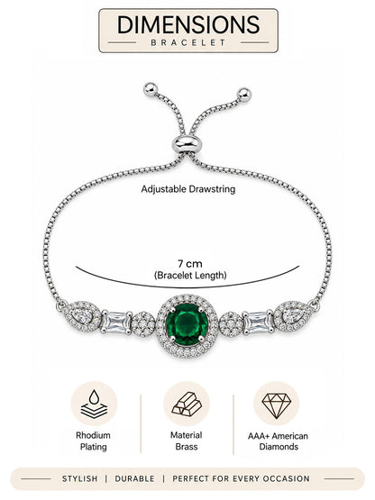 Rhodium Plated Green AD Adjustable Bracelet for Women