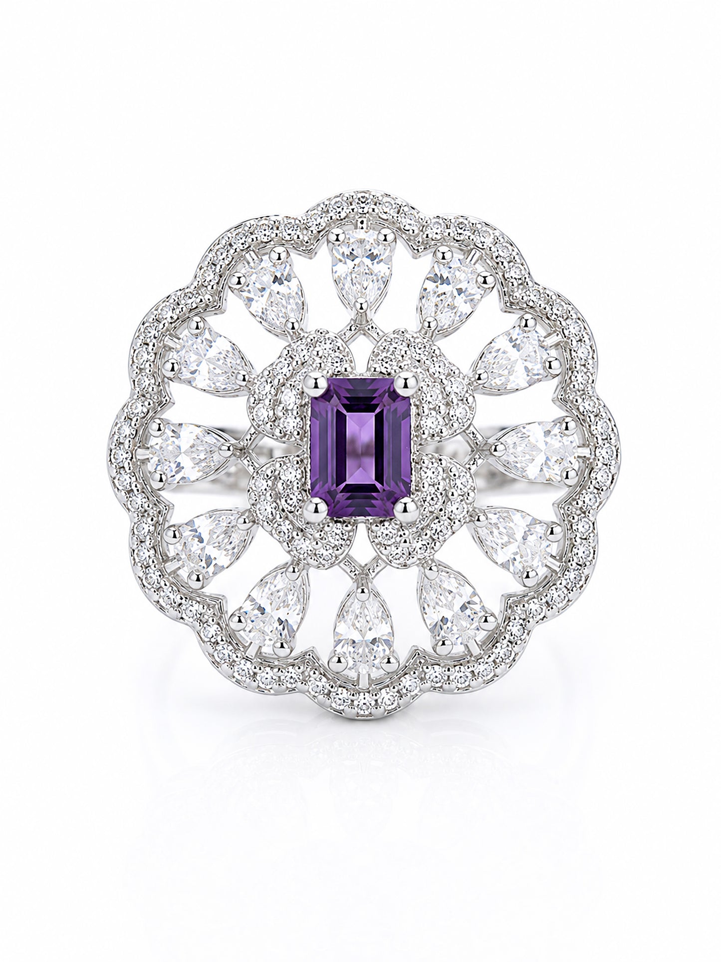 Rhodium Plated Purple AD Finger Ring for Women