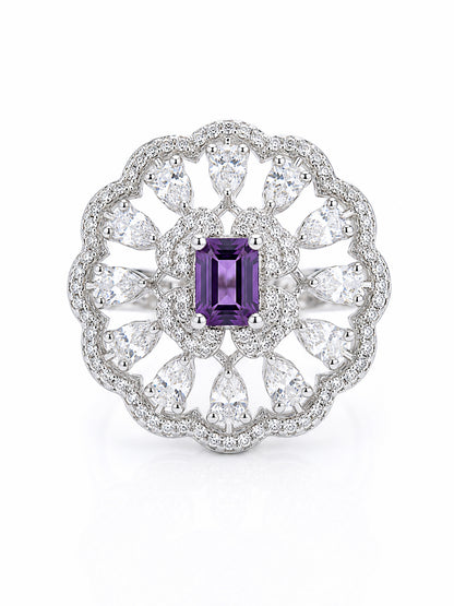 Rhodium Plated Purple AD Finger Ring for Women