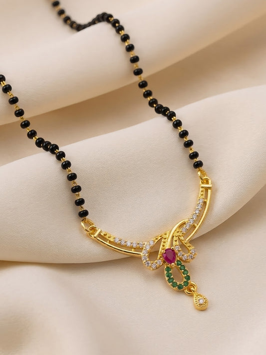 Gold Plated Red & Green AD Mangalsutra For Women