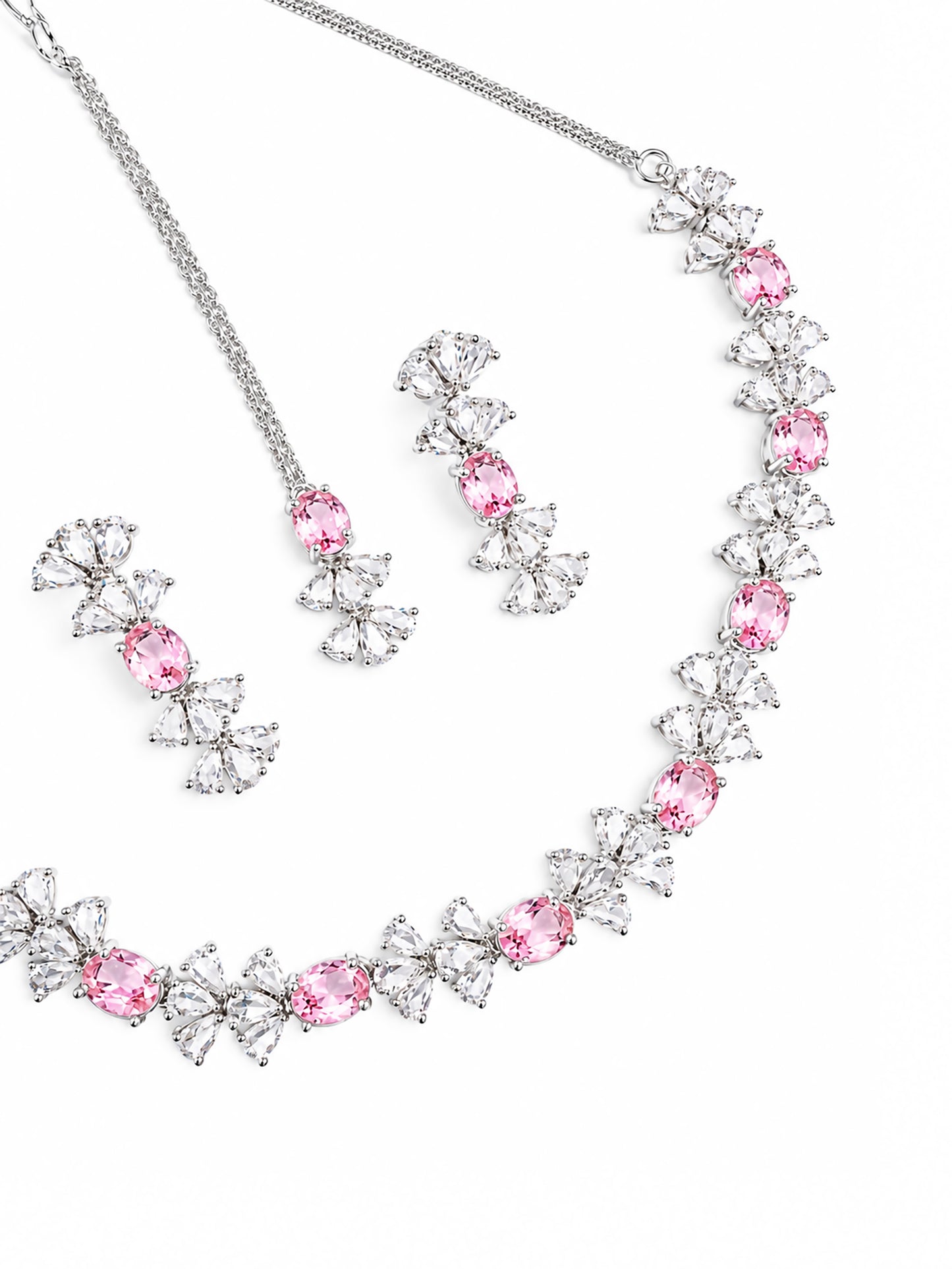 Silver Plated Pink AD Jewellery Set for Women