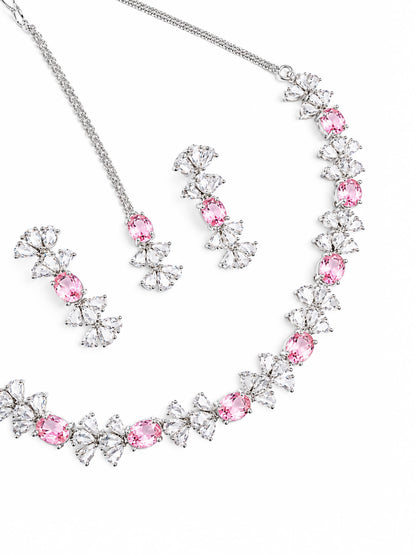 Silver Plated Pink AD Jewellery Set for Women