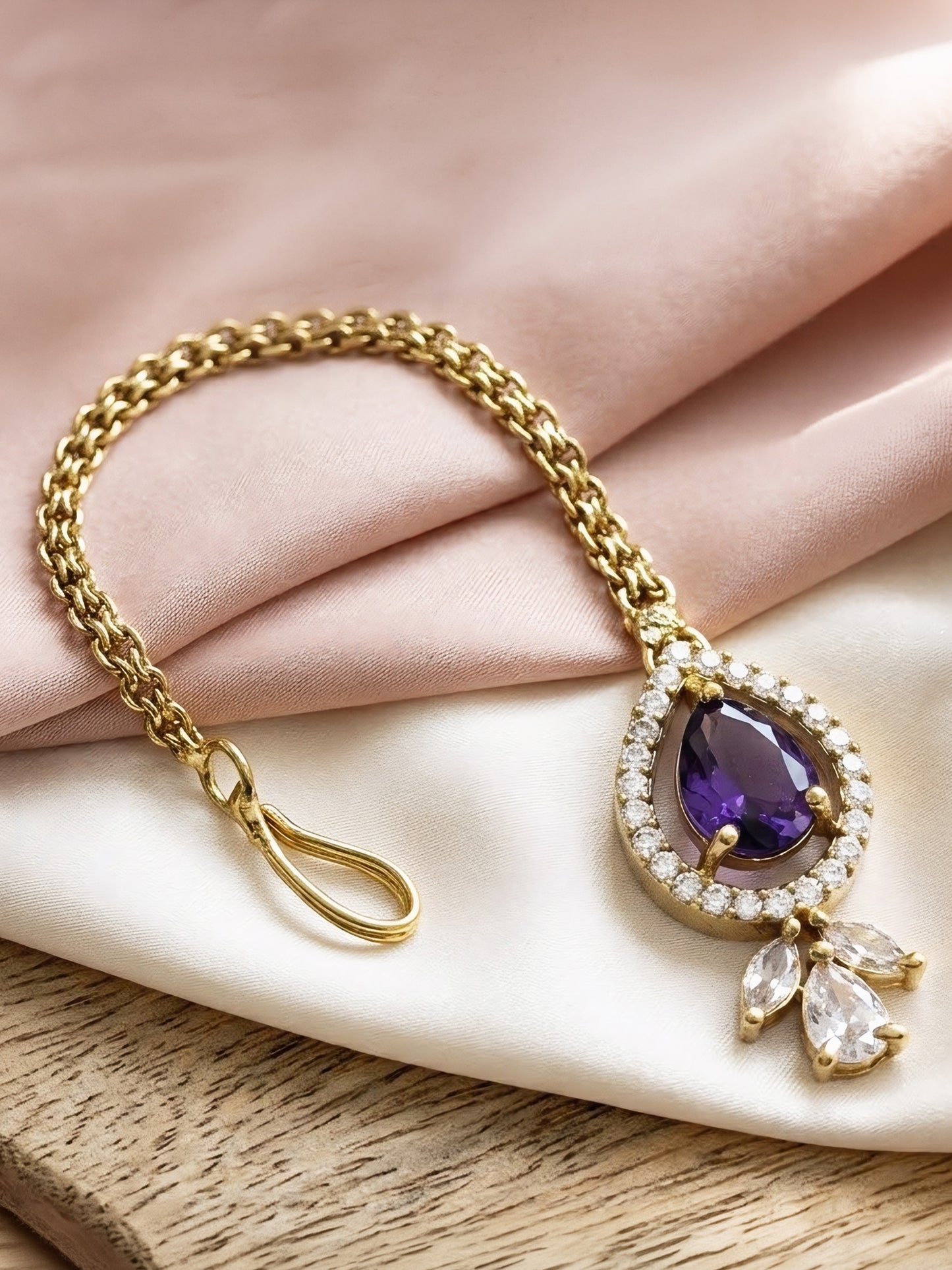 Gold Plated Purple AD Maang Tikka for Women
