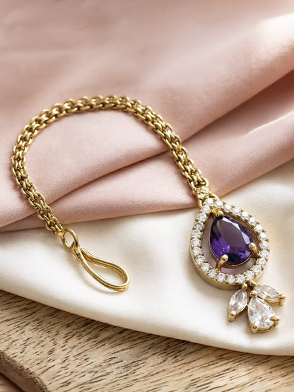 Gold Plated Purple AD Maang Tikka for Women