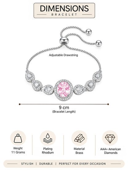Silver Plated Pink AD Adjustable Bracelet for Women