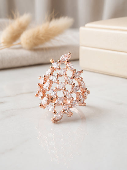 Rose Gold Plated AD Adjustable Finger Ring for Women