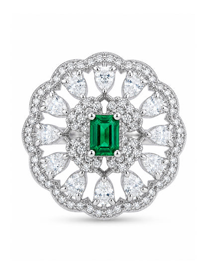 Rhodium Plated Green AD Finger Ring for Women