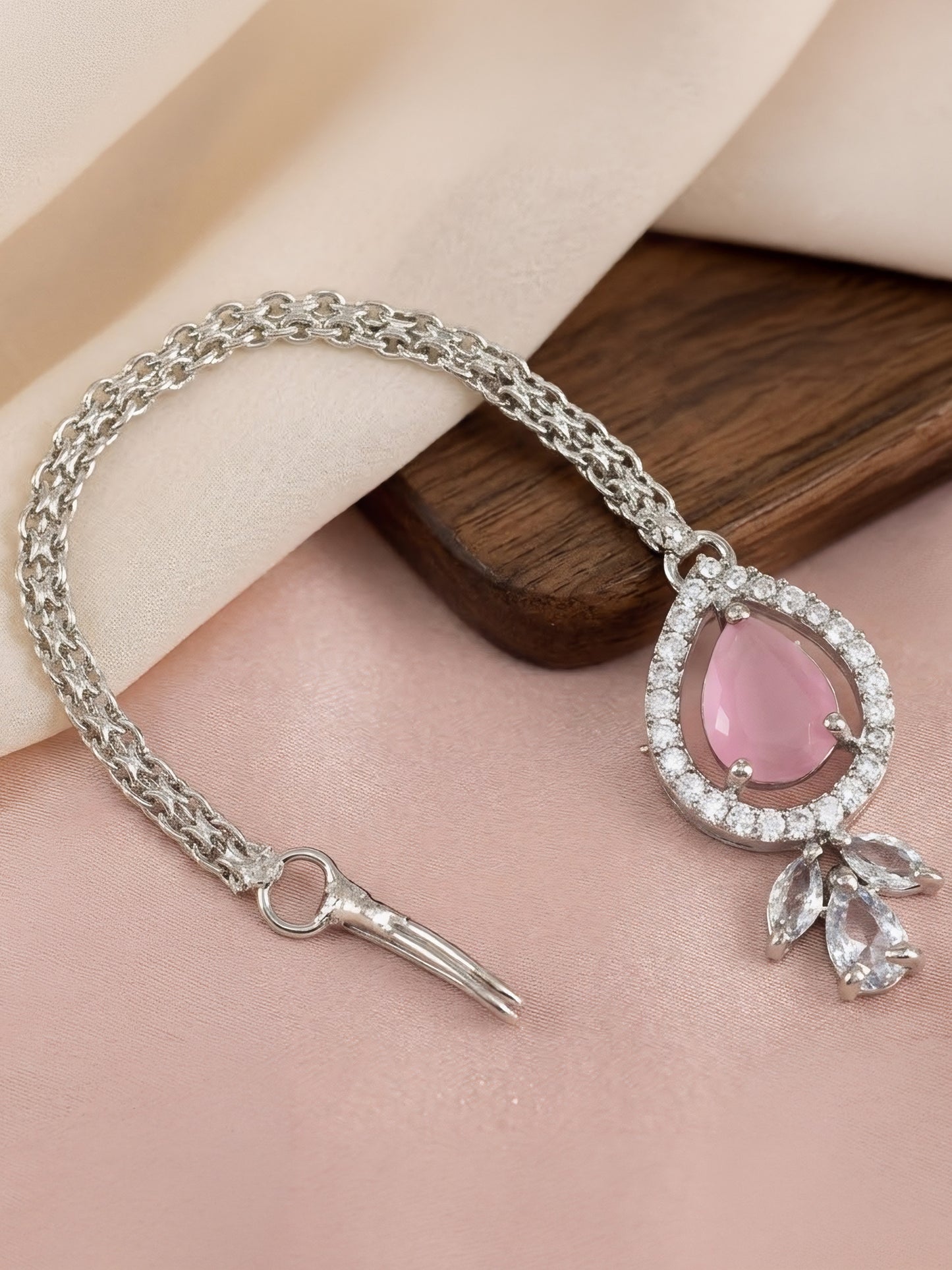 Silver Plated Pink AD Maang Tikka for Women