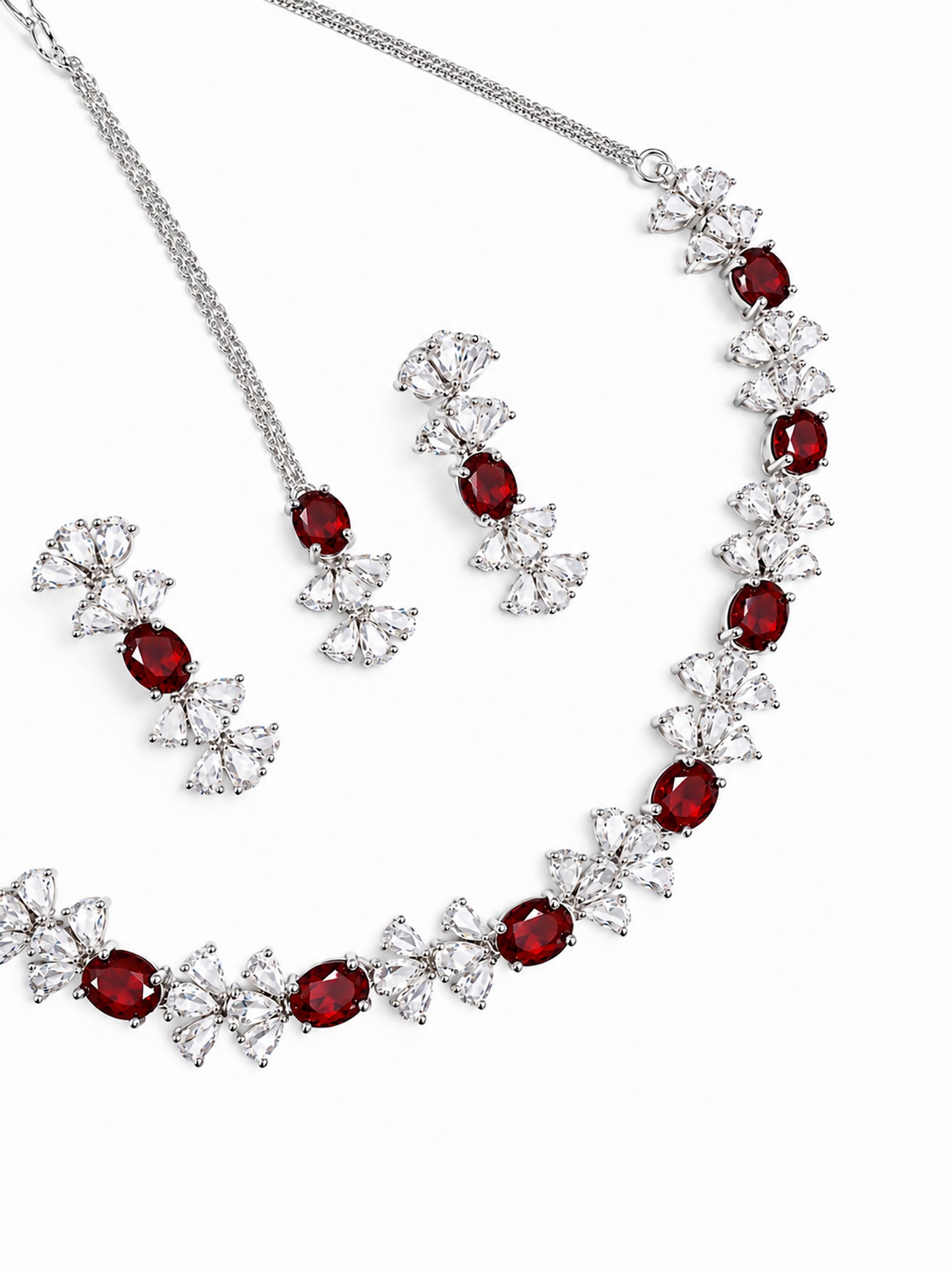 Silver Plated Red AD Jewellery Set for Women