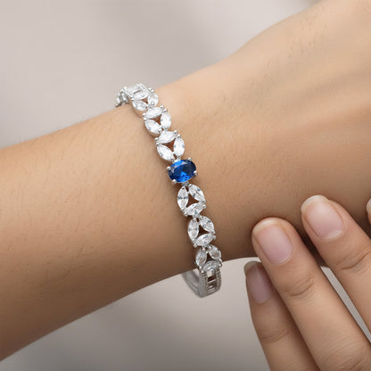 Silver Plated Blue AD Minimal Bangle Bracelet for Women