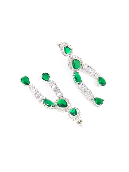Silver Plated Green AD Designer 2 Layer Cocktail Jewellery Set