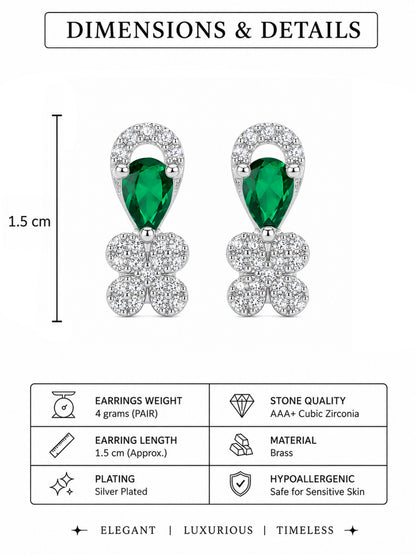 Rhodium Plated Green AD Stud Earrings for Women