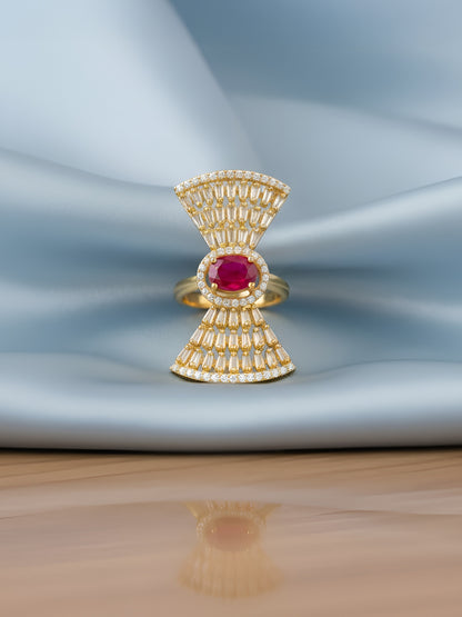 Gold Plated White & Red AD Ring for Women