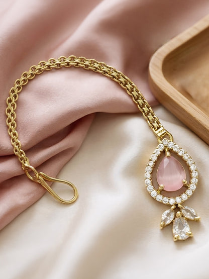 Gold Plated Pink AD Maang Tikka for Women