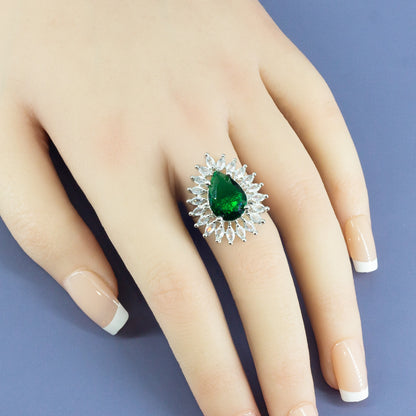 Silver Plated Green AD Adjustable Ring for Women