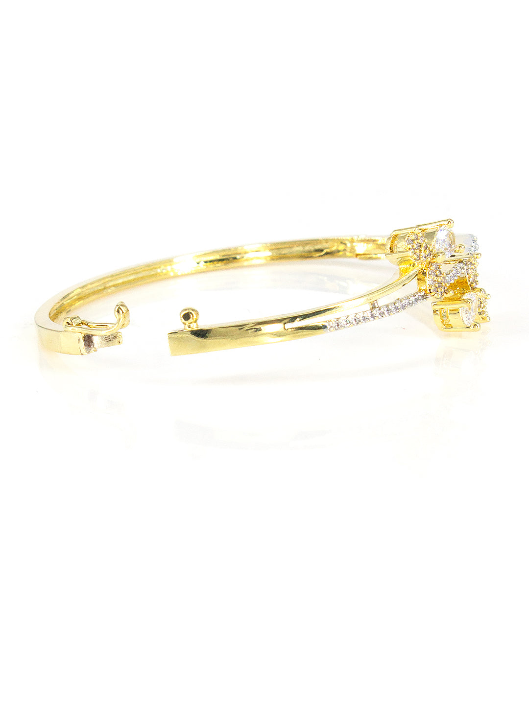 Gold Plated White AD Minimal Cuff Bracelet For Women