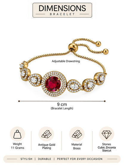Antique Gold Plated Red AD Adjustable Bracelet for Women