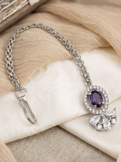 Silver Plated Purple AD Maang Tikka for Women