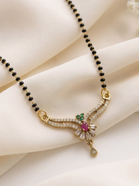 Gold Plated Red & Green AD Mangalsutra For Women