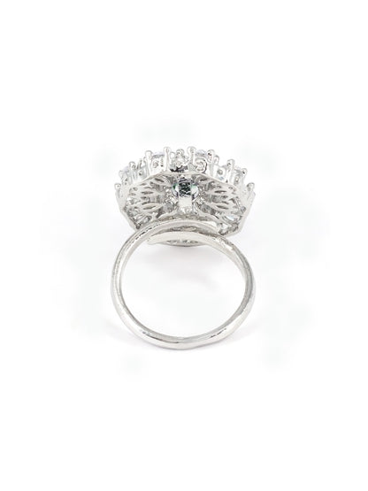 Silver Plated Green AD Floral Adjustable Ring for Women