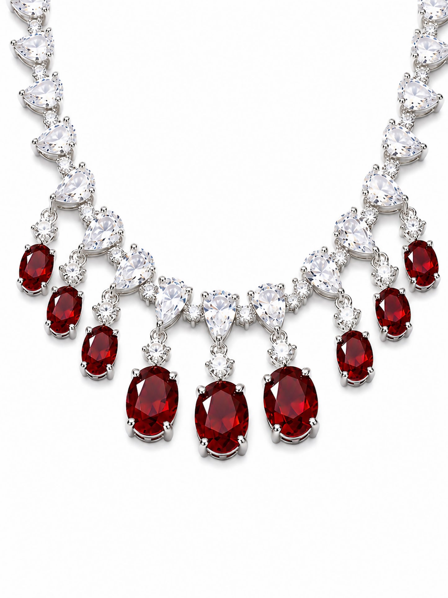 Silver Plated Red AD Choker Set for Women