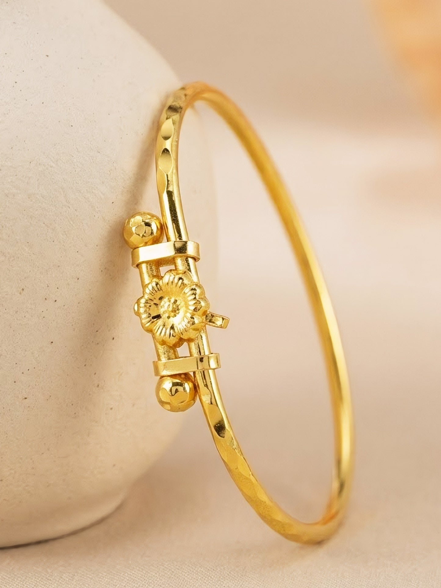 Gold Plated Floral Temple Bangle Bracelet for Women
