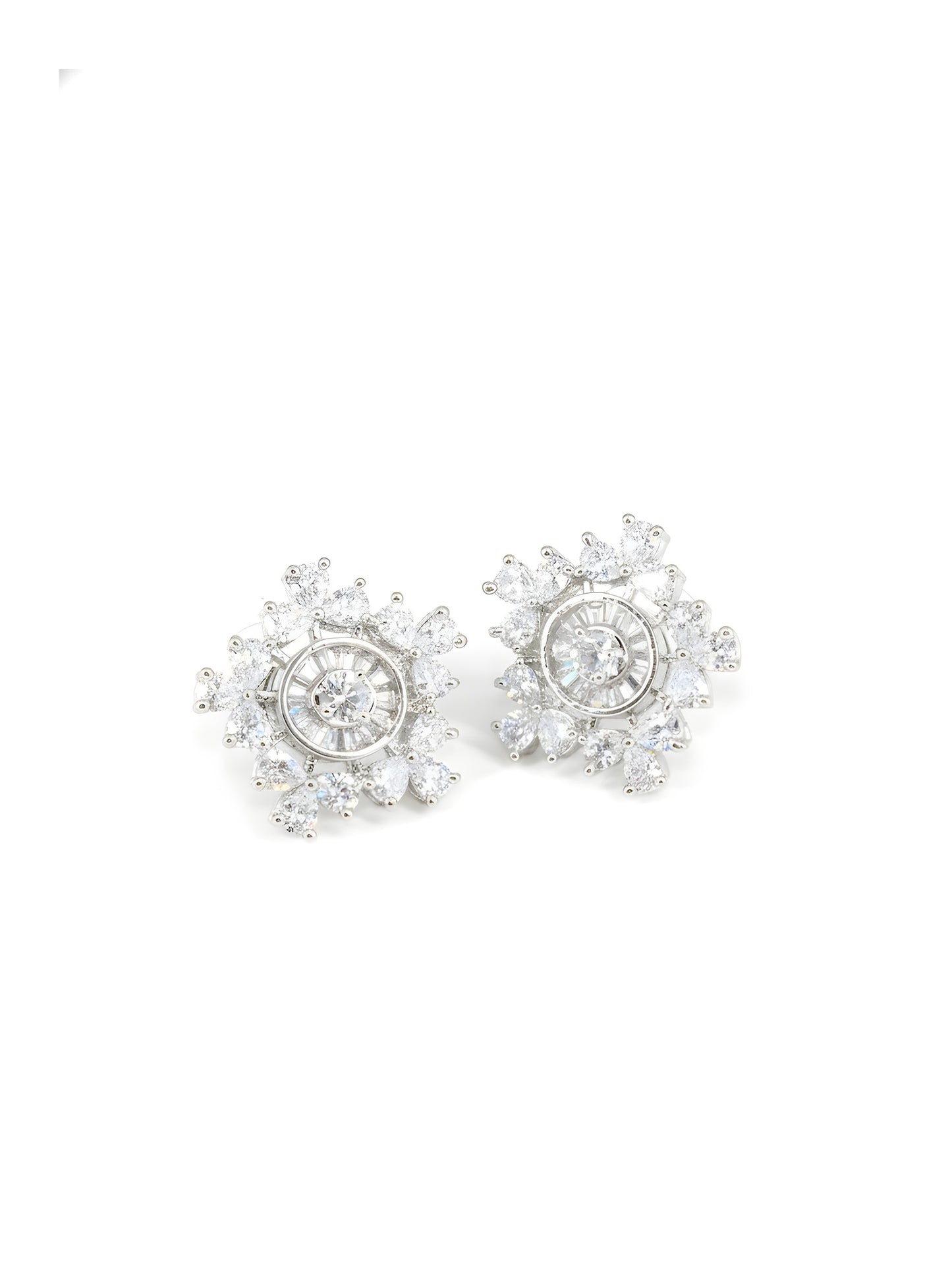 Silver Plated AD Floral Earrings for Women