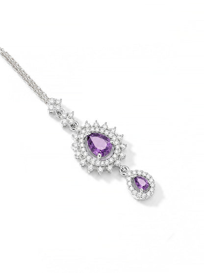 Silver Plated Purple AD Maang Tikka for Women