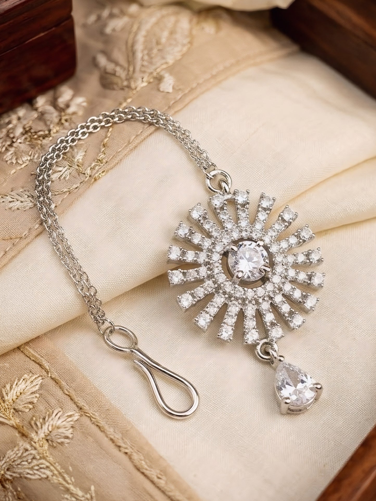 Silver Plated AD Maang Tikka for Women
