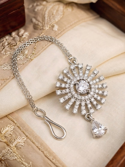 Silver Plated AD Maang Tikka for Women