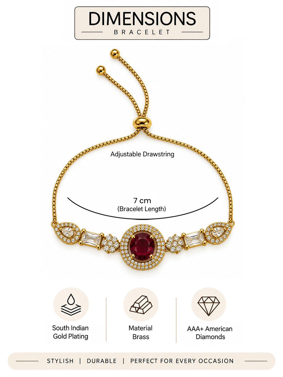 South India Gold Plated Red AD Bracelet for Women
