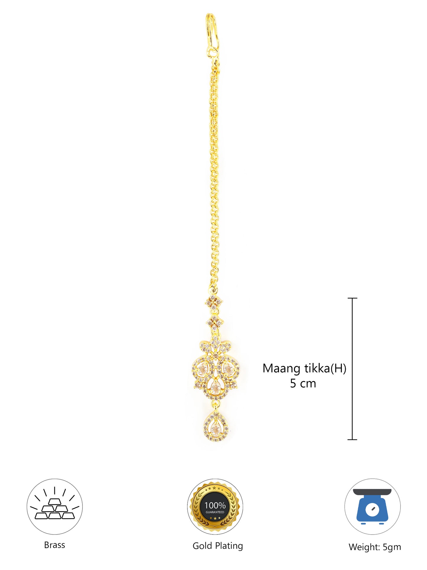 Gold Plated Drop AD Maang Tikka for Women