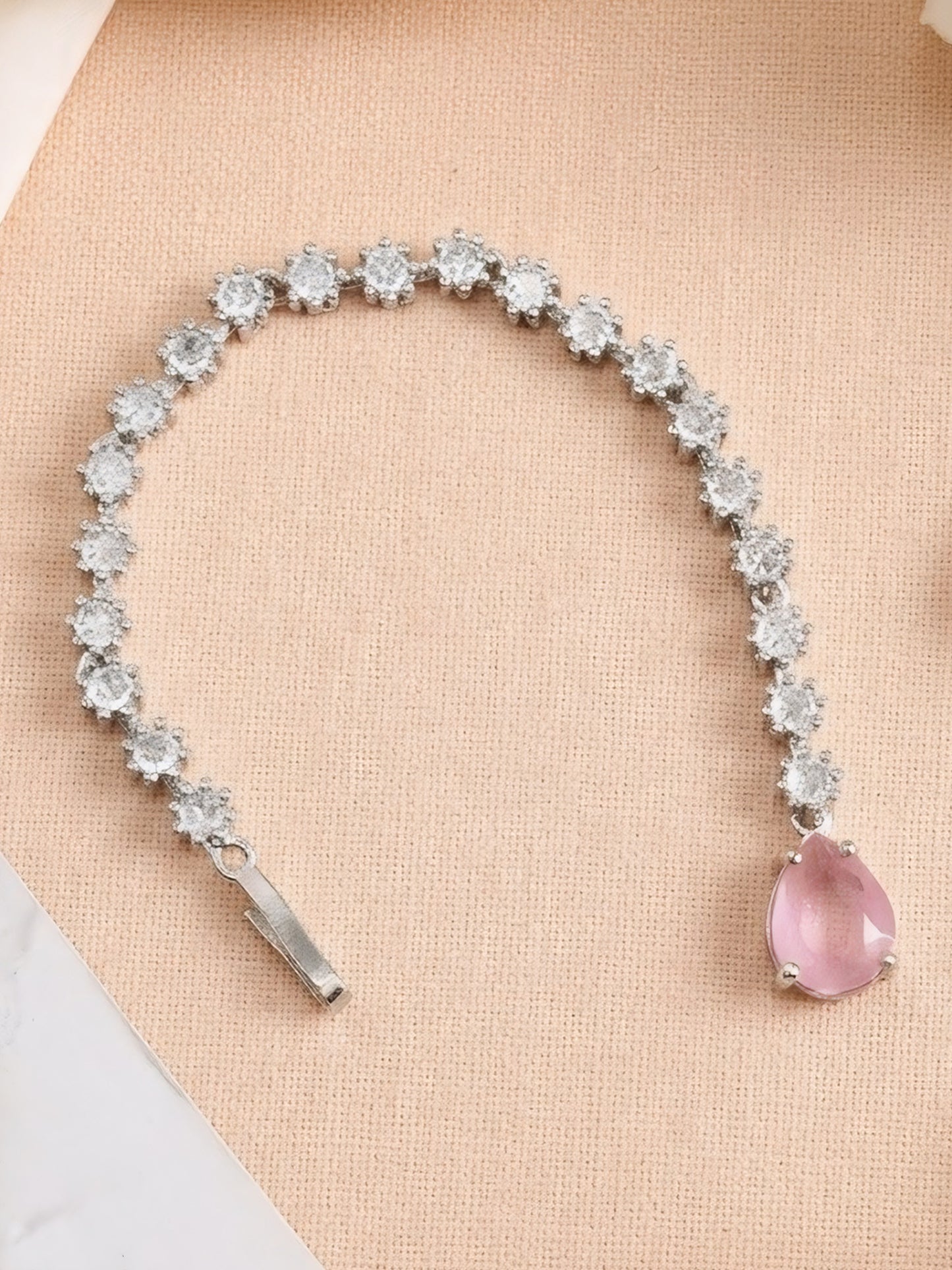 Silver Plated Pink AD Teardrop Maang Tikka for Women