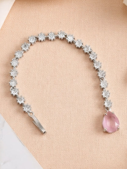 Silver Plated Pink AD Teardrop Maang Tikka for Women